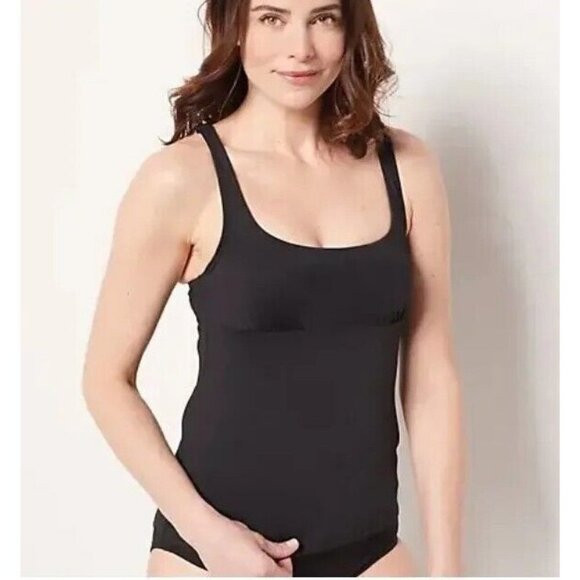 Lands' End Square-Neck Underwire Tankini Swimsuit Top Black,Reg 8 - Picture 1 of 1